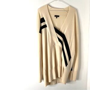 rag & bone Cream Merino Wool Knit Mini Dress Long Sleeve Plunge V Black Stripe